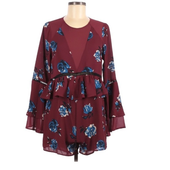 GIANNI BINI FLORAL WINE COLOR ROMPER S… - Picture 1 of 7